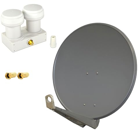 PremiumX DELUXE80 Aluminium 80cm Digital SAT Schüssel Spiegel in Anthrazit für HDTV HD+ 3D 4K Ultra Monoblock Single PXMB-6SW 2X F-Stecker