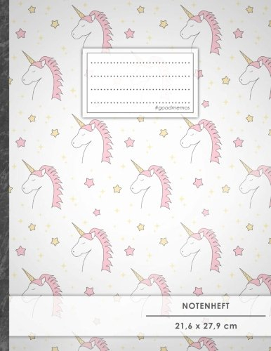 Notenheft: DIN A4 • 48 Seiten, 24 Blatt, 12 Systeme, „Unicorn Girls“ • Original #GoodMemos Schulheft • Mit Inhaltsverzeichnis und Seitenzahlen, Noten-Lineatur 14
