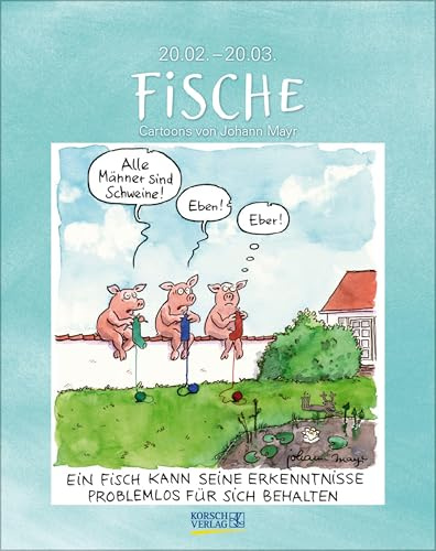 Fische 2027: Sternzeichenkalender-Cartoonkalender als Wandkalender im Format 19 x 24 cm.
