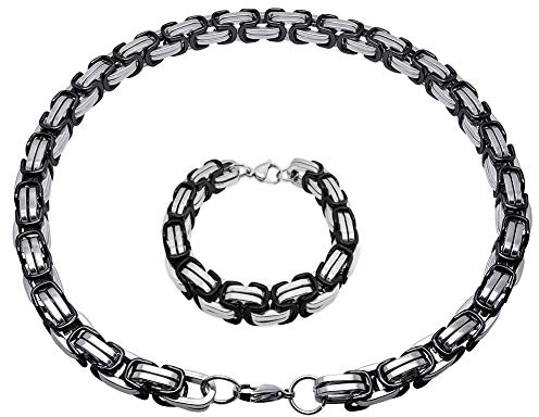 Soul-Cats Königskette Halskette aus Edelstahl in schwarz - Silber, Länge: 50 cm, Stärke: 12 mm und Armband, Länge: 22 cm