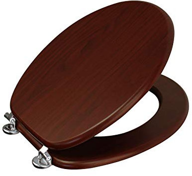 Showerdrape Oxford Mahogany Wood Toilet Seat, Toilet Seat with Adjustable Chrome Hinges, Standard Wooden Includes Fixtures and Fittings.