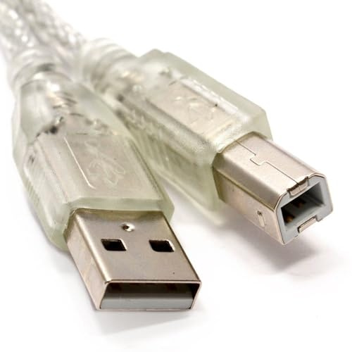 kenable CLEAR USB 2.0 Hi-Speed A to B Cable Lead For Printers 24AWG Ferrite 2m