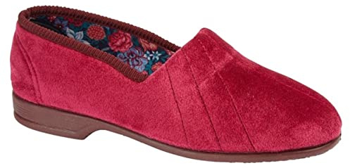 Sleepers Womens Audrey III Roll Top Slippers with Rubber Sole Red 3 UK