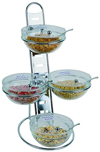 APS 11598 BIG Buffet Leiter, Set von 4 Glaschalen (ø 23 cm 2, 5 Liter), 4 klappbaren Abdeckungen mit Karte für Schilder, 1 Metall-Leiter, 1 Doppel Ring, 2 Einzelringe, 39 x 31 x 66 cm, 4 Behälter