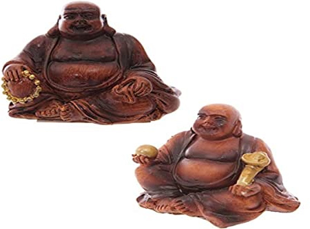 Puckator Mini Wood Effect Lucky Buddha Collectable - Cute Room Decor - Aesthetic Feng Shui Meditation Accessories - Garden Ornaments - Shelf Desk Decorations - Mindfulness Home Gifts - Statues