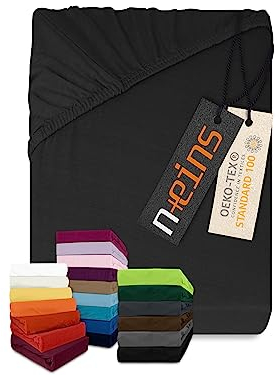 npluseins klassisches Jersey Spannbetttuch - vielen Farben + Größen - 100% Baumwolle 159.192, 90-100 x 200 cm, schwarz