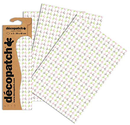 Décopatch Bird Paper, Assorted Colours, 30x40cm (Pack of 3 sheets)
