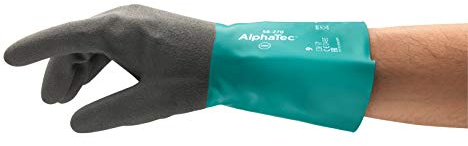 Ansell AlphaTec 58-270 Chemikalien-Nitril Arbeitshandschuhe, Hochleistungsfähige Nitrilmischung, Latexfrei-Handschuh Damen Herren, Grün, Größe S (12 Paar)