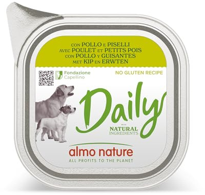 Almo Nature Daily Wet Dog Food No Grain Pate with Chicken and Peas, 100 g, Pack of 32