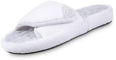 Isotoner Pantoufles en Terry Spa pour femme avec mousse à mémoire de forme pour un confort intérieur et extérieur, Blanc., 38.5/39 EU