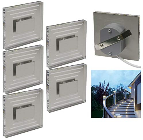 Trango 5er Set SL-053 LED Wandleuchte IP44 *SOFIE* in Eckig, Wandleuchte, Treppenleuchte inkl. je 1 Watt LED Modul 3000K warmweiß beliebig erweiterbar direkt 230 Volt, Treppenbeleuchtung, Wandstrahler