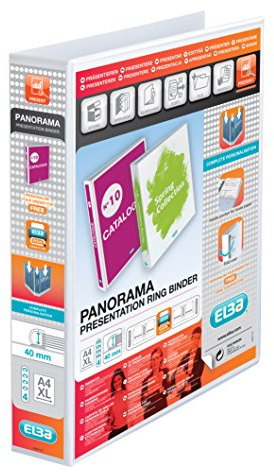 Elba A4 4 D-Ring Binder, 40mm capacity, 60mm spine, Presentation Folder with Customisable Cover, Portrait, White (10 pack)