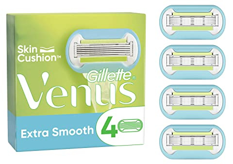 Gillette Venus Extra Smooth Razor Blades Women, Pack of 4 Razor Blade Refills, Lubrastrip with A Touch of Avocade Oils