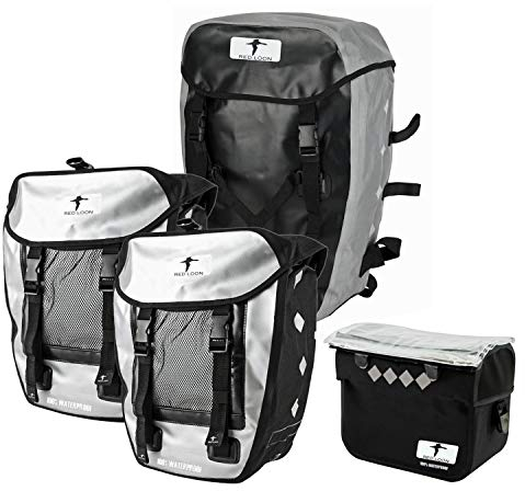 Red Loon Fahrrad Gepäckträgertasche Fahrradtasche Packtasche Silber - Fahrradtasche Gepäckträger - Fahrrad Doppeltasche + Fahrradrucksack + Lenkertasche - miteinander koppelbar - wasserdicht