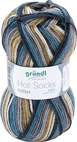 Gründl Wolle Hot Socks color 50 4-fach Sockenwolle 1 Knäuel 50 g | Sockenwolle - Sockengarn - Weich und hautfreundlich - 75% Schurwolle, 25% Polyamid - 50 g / 210 m - Nadelstärke 2,5-3