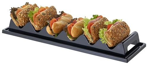 APS 11889 Snackpresenter/Snackwelle - 6 Mulden, 60 x 19 cm, Höhe 7,5 cm, Polystyrol, schwarz, mit Saftrille und Griffmulde, Made in Germany