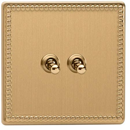 XDYT2S.JB Varilight 2 Gang (Double), 1 or 2 Way 10 Amp Classic Toggle Switch, Dimension Screwless Jubilee Brushed Brass