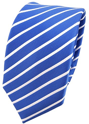 TigerTie - schmale Designer Krawatte in blau hellblau azurblau weiß gestreift