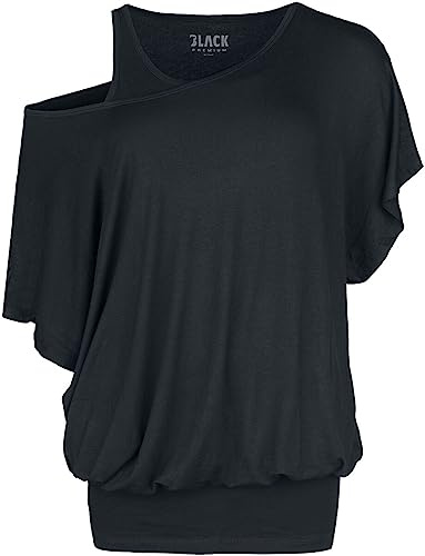 Black Premium by EMP Damen schwarzes T-Shirt im Double-Layer-Look 4XL