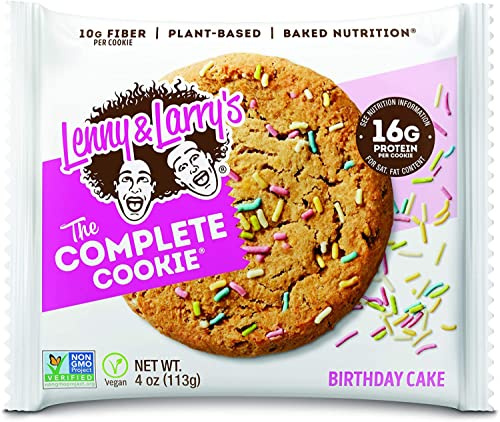 Lenny & Larry's The Complete Cookie, Birthday Cake, 16g Plant Protein, Vegan, Non-GMO, 113g. Cookie (Pack of 12)