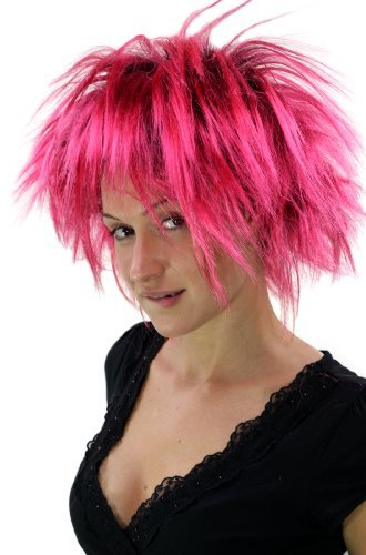 WIG ME UP - PW0078-P103PC41 Punkige 80er Faschingsperücke Schwarz-Pink Perücke