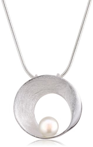Vinani Damen Halskette mit Anhänger - Süßwasserzuchtperle in Muschel gebürstet - Schlangenkette aus Italien - 925 Sterling Silber - AGP-S45