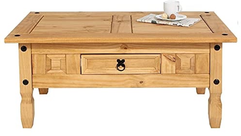 Couchtisch Corona mit 1 Schublade, massives mexikanisches Kiefernholz