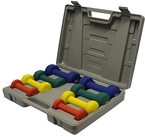 FIT4HOME Neoprene Dumbbell Weights Set Multi Colour with Carry Case 10kg