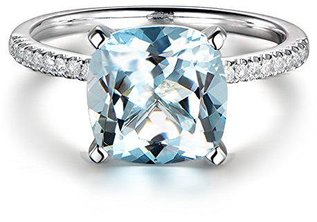 Versprechen Edelstein natürlich Aquamarin 14K (585) Weißgold Inlay 0.15ct Diamant Südafrika Hochzeit Verlobungsringe Ringe für Damen