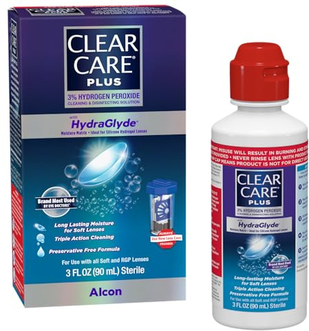 CLEAR CARE PLUS Cleaning & Disinfecting Contact Lens Solution (3 oz, Travel Pack), HydraGlyde Moisture Matrix, For Soft & RGP Lenses, Preservative-Free, Included Lens Case, Deep Cleaning Action