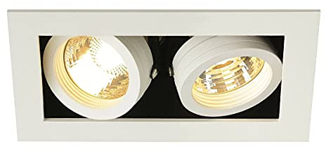 SLV KADUX 2 | Einbauleuchte, Innenbeleuchtung, Deckeneinbauleuchte, LED Spots, Deckenstrahler, Deckenleuchte| Zweiflammig, GU10, rechteckig, weiß, je. max. 50W, inkl. Clipfedern