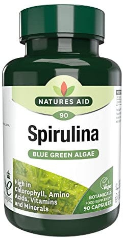Natures Aid Spirulina 500mg Capsules - Natural Vegan Algae Supplement - Supports Energy, Vitality, Immune Health, Detox & Antioxidant - High Potency, Gluten-Free, Non-GMO - 90 Capsules