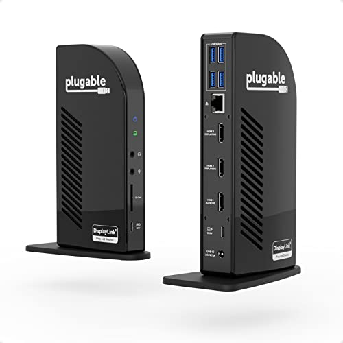 Plugable 13-in-1 USB-C Triple Monitor Docking Station, 100W Laptop Charging, DisplayLink Docking Station for Mac (Driver Req), Windows, Chrome (3 HDMI, 1 USB-C with 20W Charging, 4 USB, Ethernet, SD)