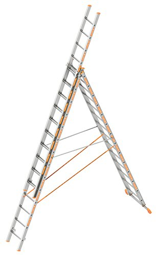 Layher 1040014 Allzweckleiter Topic, Aluminiumleiter 3-teilig 3x14 Sprossen, ausziehbar, beidseitig begehbar, klappbar, Länge 10.05 m