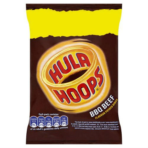 Hula Hoops BBQ Beef Flavour Potato Rings Crisps 34g Case of 48