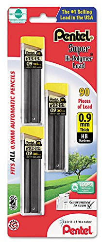Pentel Super Hi-Polymer Lead Refills, 0.9 mm, 90 Pieces (C29BPHB3)
