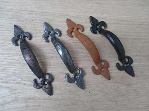 IRONMONGERY WORLD® 5/125mm CAST Iron Fleur DE LYS Traditional Vintage Kitchen Cupboard Door Pull Handle (Antique Iron/Pewter)