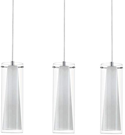 EGLO Hängelampe Pinto, 3-flammige Pendelleuchte, Esszimmerlampe aus Metall in Chrom und Glas in Weiß und Transparent, E27 Fassung