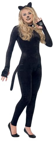 SMIFFYS Costume Gatto, Nero, comprende Tuta, Coda, Cerchietto con Orecchie Feline e Collare