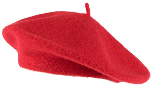Hat To Socks Einfarbige Baskenmütze aus Wollgemisch für Damen und Herren (Rot)