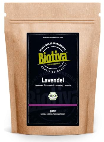 Lavendelblüten Bio ganz 100g - blau - Beste Bio-Qualität - Lavendel-Tee - abgefüllt und kontrolliert in Deutschland - Biotiva