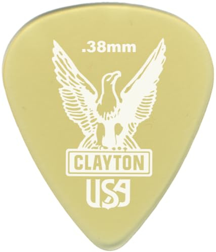 Clayton Picks – Ultem Gold Plektren – Standardform, 0,38 mm, 12 Stück (US38/12) - Hochwertige Ultem Gitarrenplektren für brillanten Klang