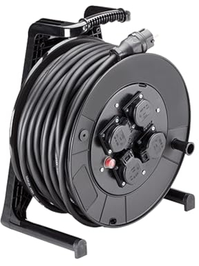 BACHMANN 399.006 Kabeltrommel 4-Fach 40 m mit Thermosicherung, Schwarz