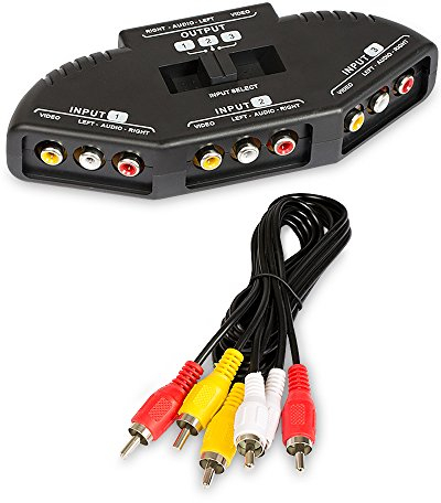 Fosmon 3 Port-way AV composito audio/video/gioco selettore RCA interruttore con cavo adattatore per XBox, XBox 360, PS1, PS2, PS3, Wii, DVD, videoregistratore - Nero