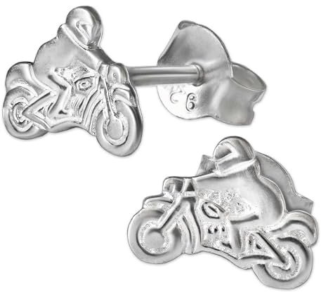 CLEVER SCHMUCK Silberne kleine Ohrringe Motorradfahrer 8,5 x 6 mm als Ohrstecker Paar rechts und links glänzend 925 Sterling Silber im Schmucketui creme