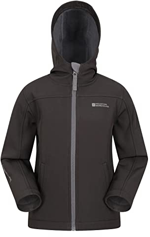 Mountain Warehouse Veste Enfant Exodus Softshell - Coupe-Vent, Imperméable Fille Et Garçon, Veste Polaire Unisexe, Veste À Capuche Conçue pour Sport Et Voyage Noir 13 Ans