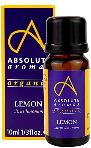 Absolute Aromas Organic Lemon Essential Oil 10ml - 100% Pure, Natural, Undiluted, Vegan and Cruelty-Free - for use in a Diffuser and Aromatherapy