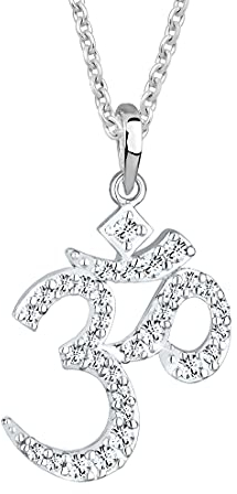 Elli Halskette Silber 925 Om Zeichen Anhänger Kette Damen Kristall Schmuck Geschenke für Frauen Mädchen Mama Freundin, Hindu Goa Silberkette Länge 45 cm