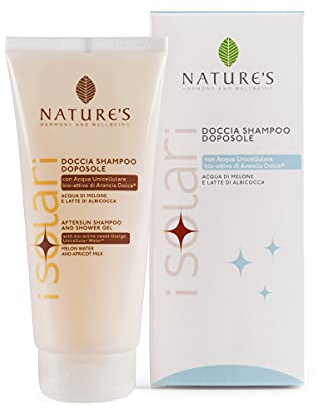NATURE'S iSolari Doccia Shampoo Doposole, Bagnoschiuma Dopo Sole Corpo e Capelli, Shampoo Doposole, con Acqua di Melone e Latte di Albicocca, 200 ml