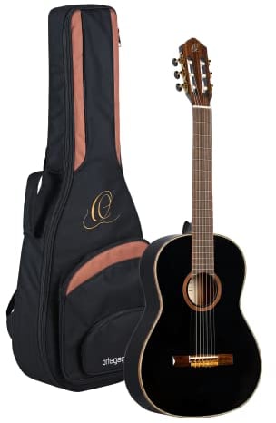 Ortega Guitars 4/4 Konzert Gitarre – Family Series – Inklusive Gig Bag – Fichte, Mahagoni, Schwarz (R221BK)